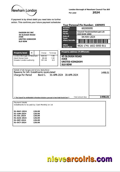 United Kingdom London of Borough of Newham council tax business utility bill